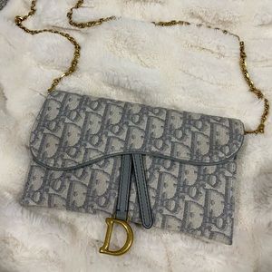 Dior Oblique Jacquard Saddle Wallet on Chain